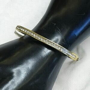 Vintage Swarovski Crystal Hinged Bracelet 80s 90s Runway Couture, Swan Signed